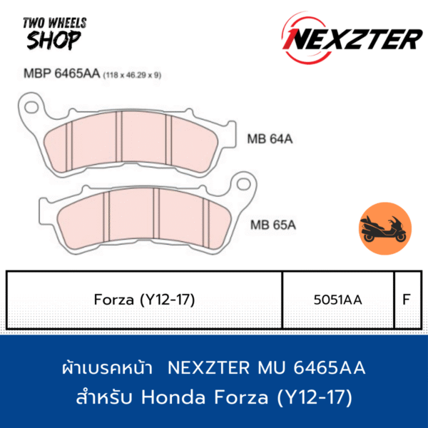 ผ้าเบรคหน้า Nexzter 6465AA ผ้าเบรคสำหรับ Honda Forza ปี2012-2017 (F)